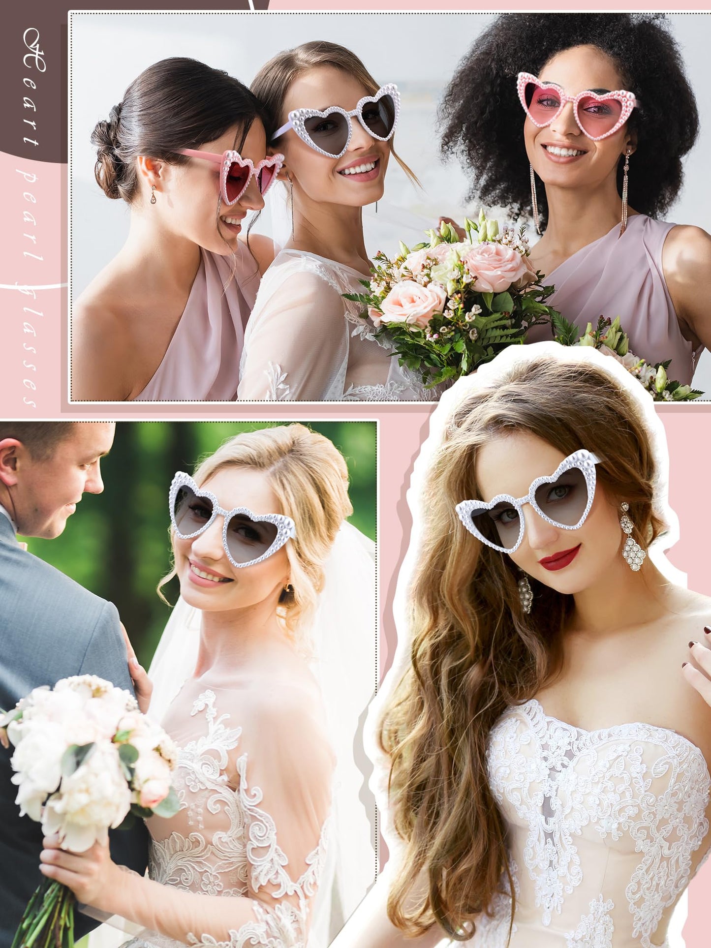 Saysurey 10 Pack Bachelorette Party Sunglasses Pearl Bride Heart Shaped Sunglasses Wedding Bridesmaid Proposal Gifts for Women Bride Bachelorette Shower Wedding Party
