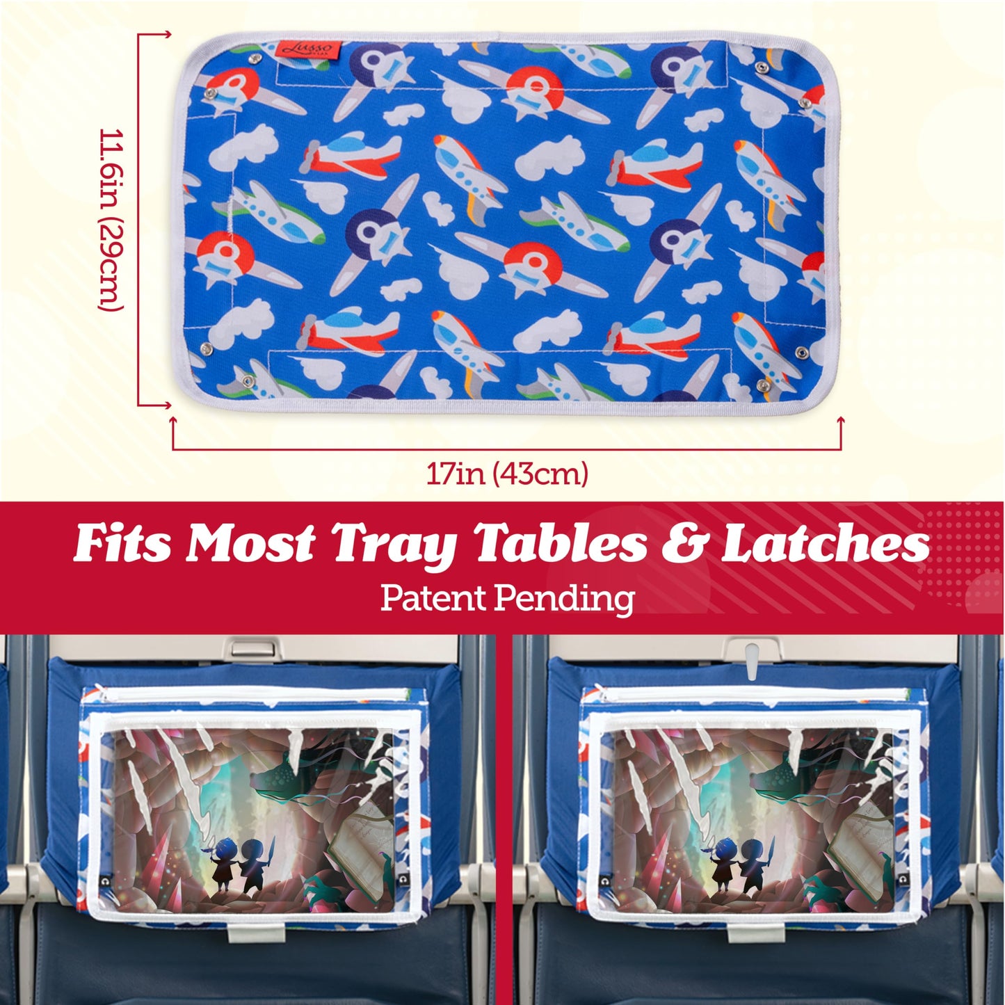 Lusso Gear Kids Travel Tray Table Cover with Pockets - Airplane or Train Travel Essentials for Toddlers - Must-Haves for Flying (Unicorns) - Toddler Must Haves