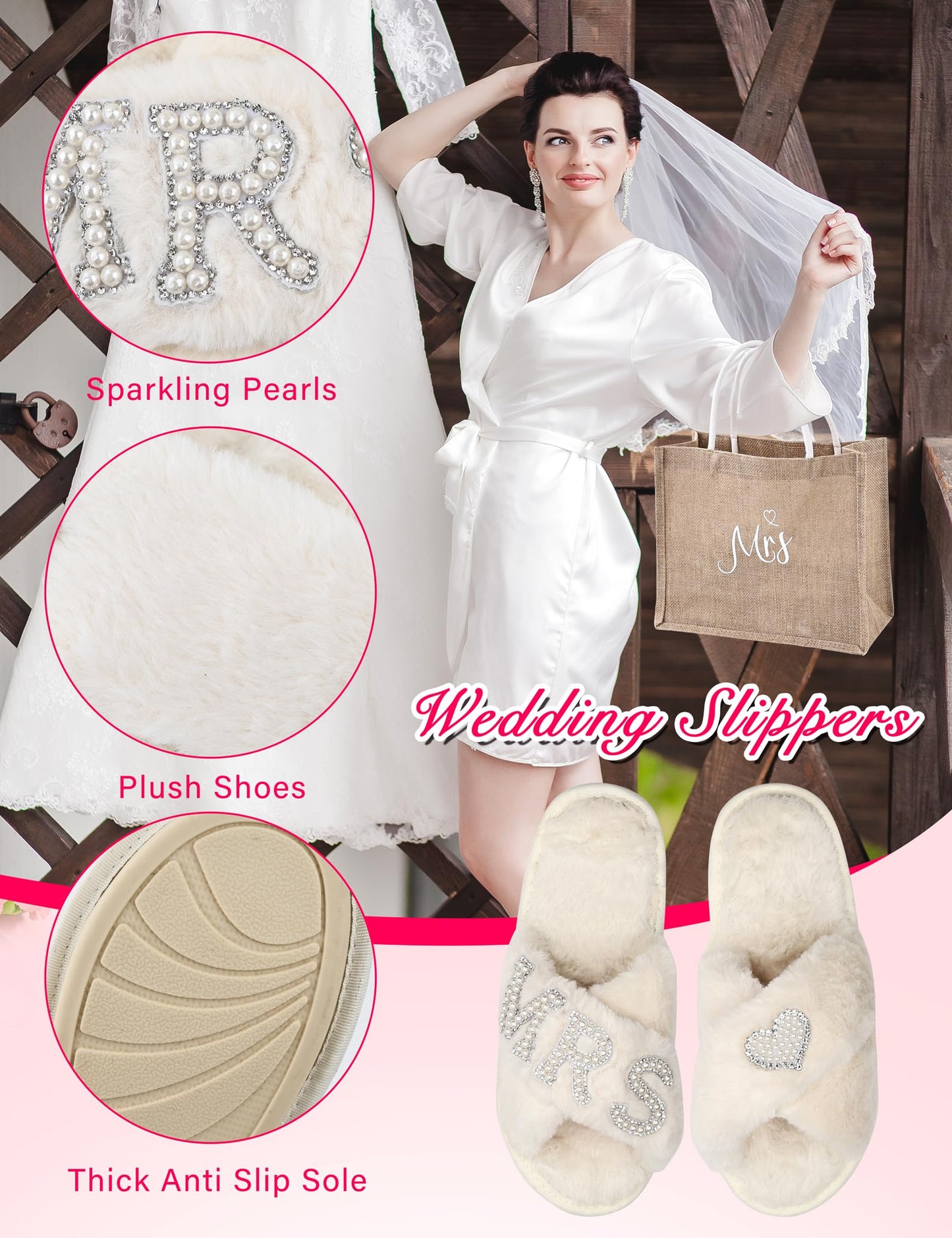 ALHAVONE 6 Pcs Women Bride Robe with Accessories for Bride Bachelorette Party Engagement Honeymoon Bridal Shower Gift (White, SM)