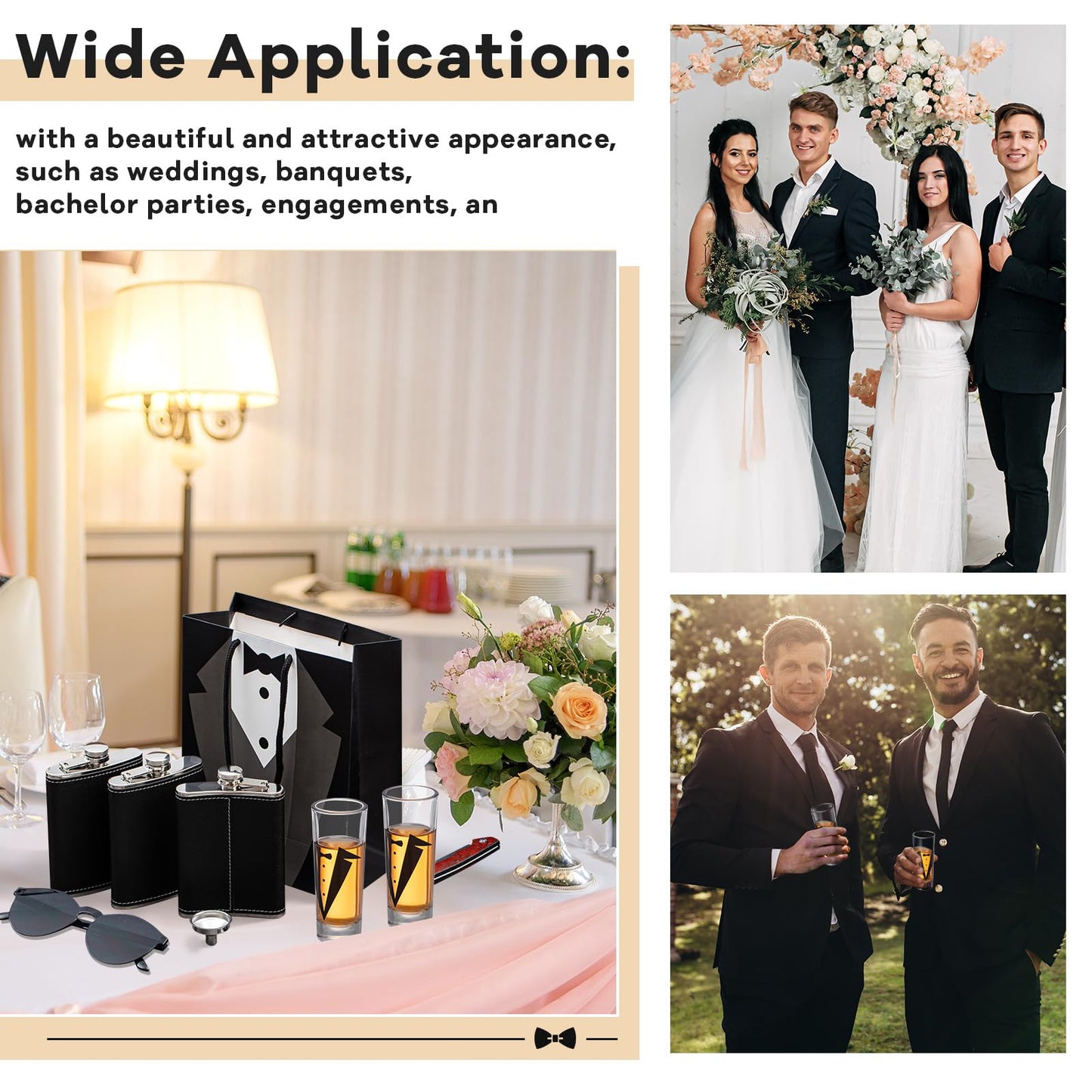 Tioncy 48 Pcs Groomsmen Proposal Gift 8 Engraved Pocket Knife 8 Groomsmen Gift Bags 8 Shot Glasses with Tuxedos 8 oz Stainless Steel Hip Flask 8 Poker Card Bottle Opener 8 Sunglasses