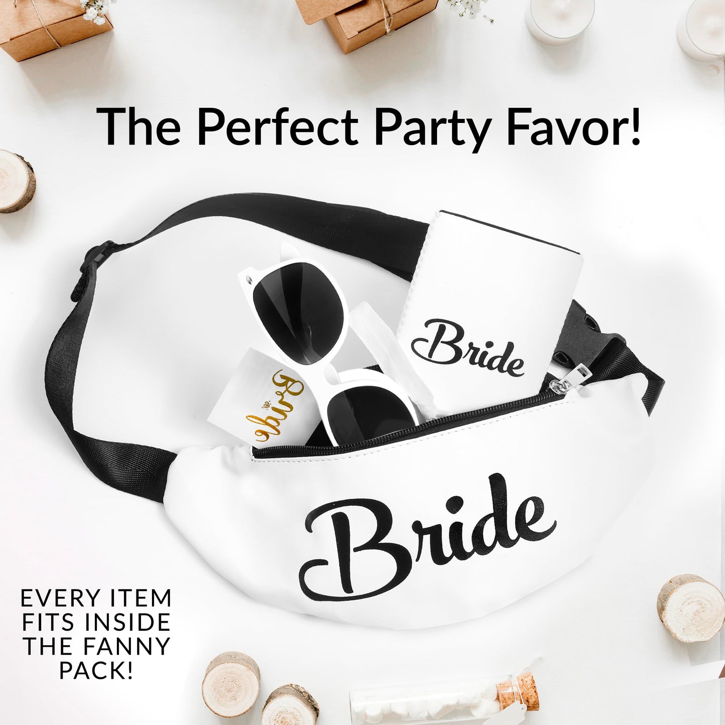 30 pc Black Bachelorette Party Favors, Accessories - Bachelorette Fanny Packs & Bride Fanny Pack - Bachelorette Party Kit with Sunglasses, Koozies, & Bridal Accessories (Black)