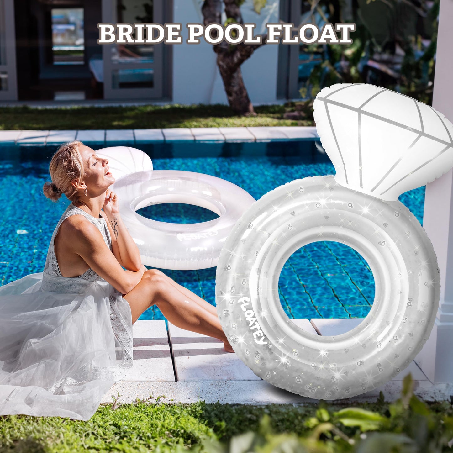 Floatey Bachelorette Party Decorations - XtraLarge Diamond Ring Pool Float | Shiny Glitter Conffetti Inside | Bachelorette Pool Floats for Bride, Ring Floatie Bachelorette Party Accessories, Silver
