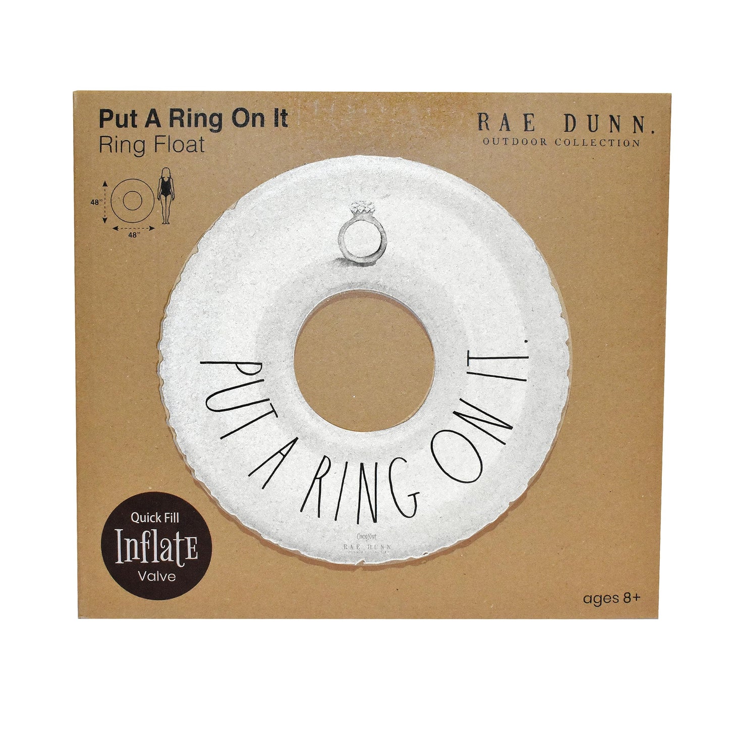 Coconut Float Rae Dunn x CocoNut Float 'Put a Ring On It' Ring Float - Adult Size Large 48 Inch Inflatable Raft & Durable Water Inner Tube - Stable Ride-On for Summer Parties & Swim Events