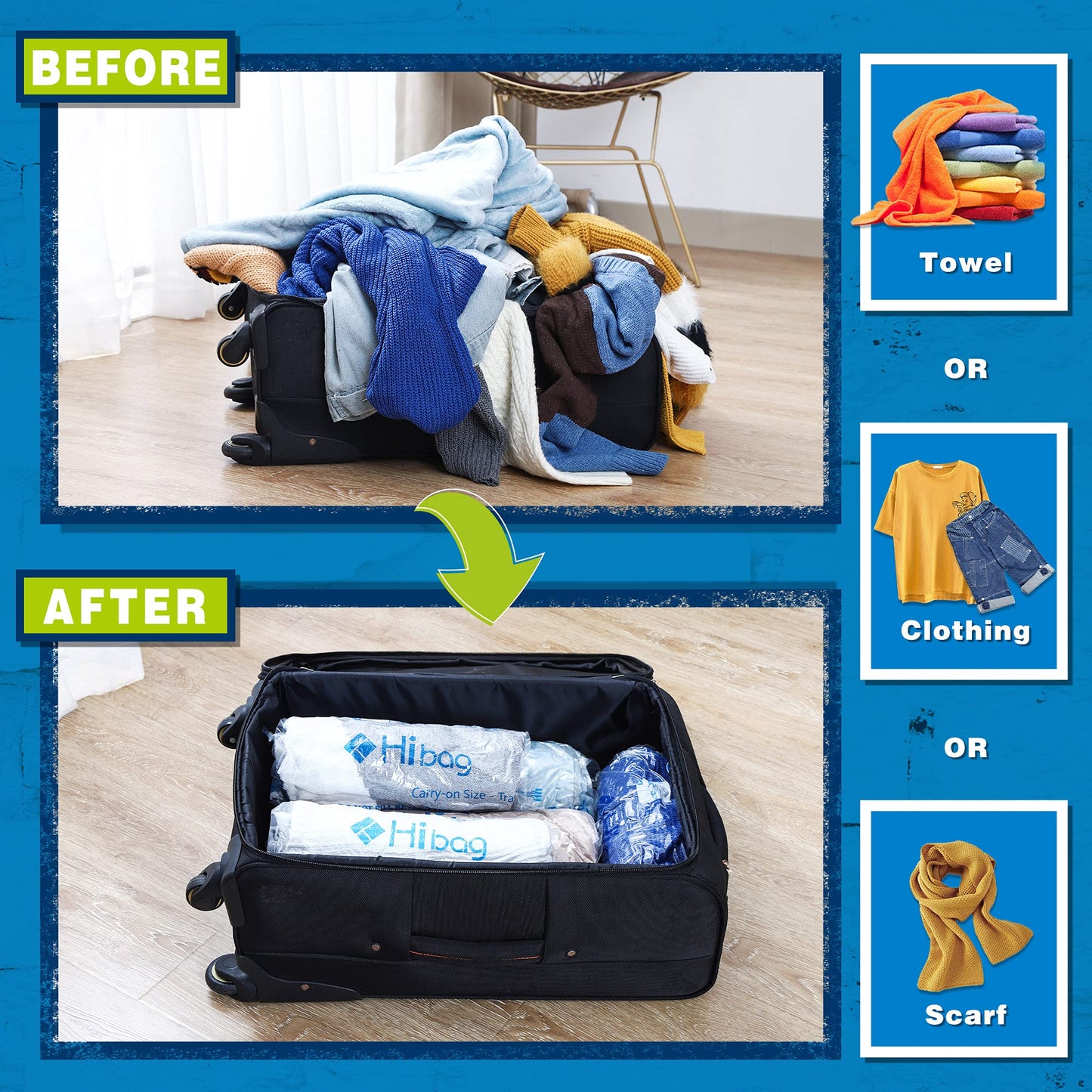 HIBAG 12 Compression Bags for Travel, Vacuum Packing Space Saver Zipper Bags for Cruise Accessories (12-Travel)
