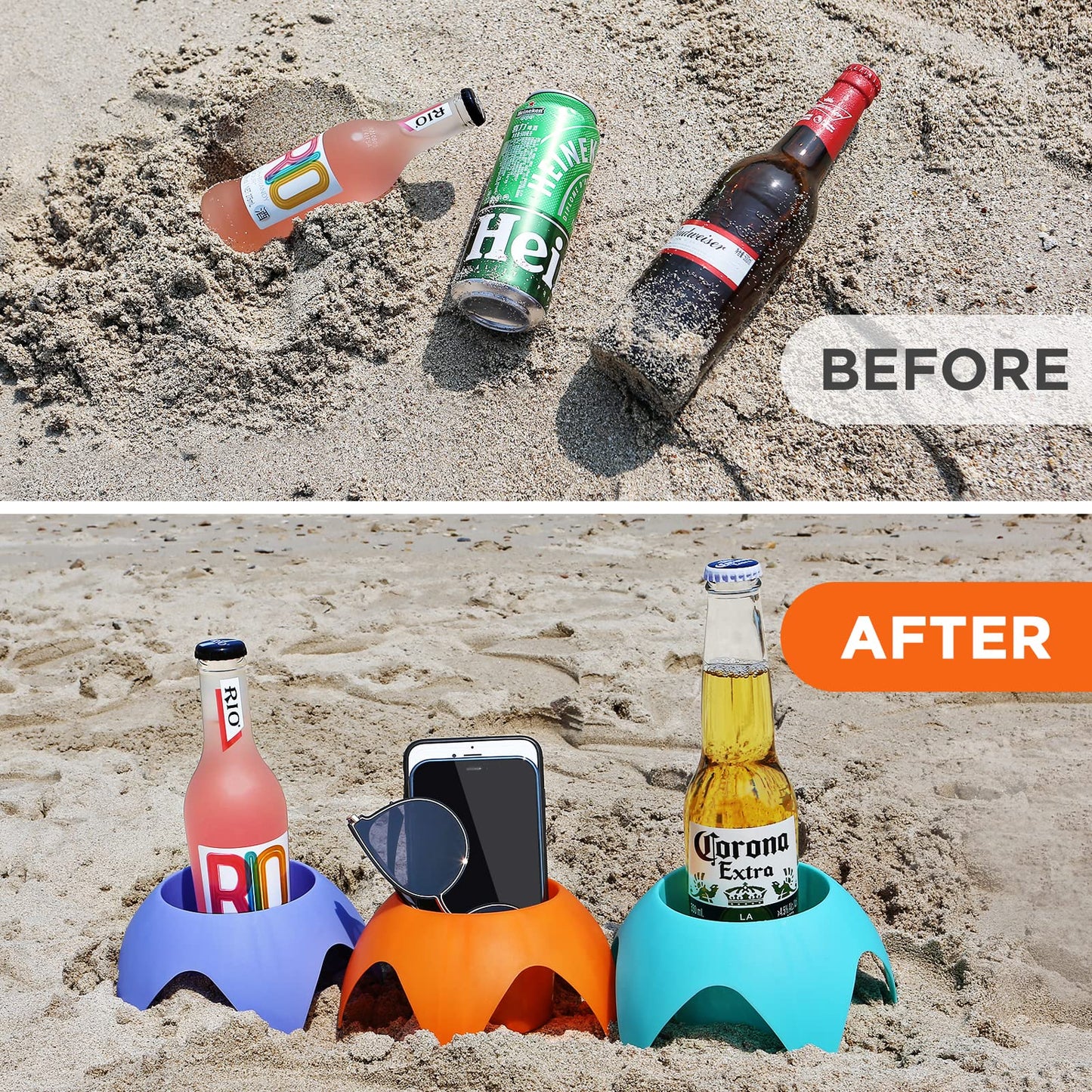 Beach Vacation Essentials - Sand Coasters Drink Cup Holders, 5-Pack, Multicolor, Must-Haves for Women, Adults, Family, and Friends