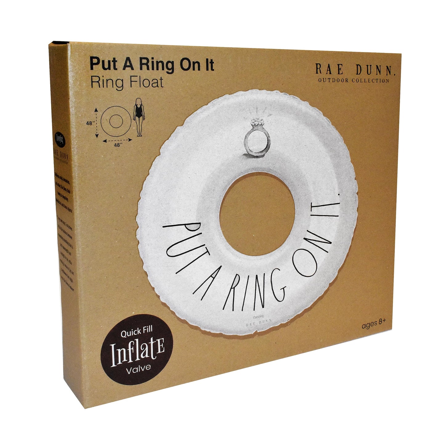 Coconut Float Rae Dunn x CocoNut Float 'Put a Ring On It' Ring Float - Adult Size Large 48 Inch Inflatable Raft & Durable Water Inner Tube - Stable Ride-On for Summer Parties & Swim Events