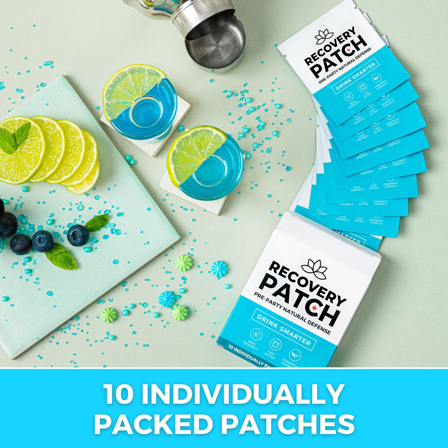 Party Treats Recovery Patches 10 Pack - Wake Up Refreshed & Energized with Our 100% Natural Ingredients Patch - Individually Wrapped, Skin-Friendly & Waterproof - Enhanced Morning Formula