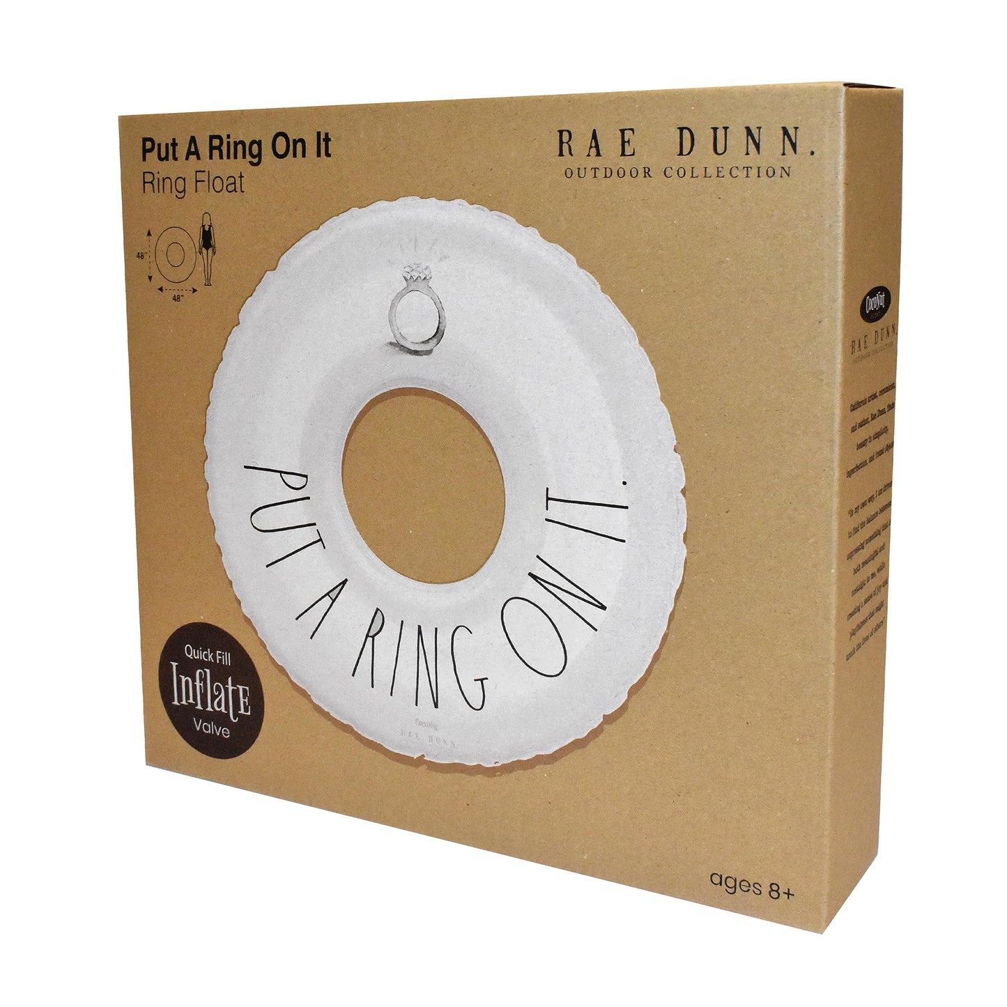 Coconut Float Rae Dunn x CocoNut Float 'Put a Ring On It' Ring Float - Adult Size Large 48 Inch Inflatable Raft & Durable Water Inner Tube - Stable Ride-On for Summer Parties & Swim Events