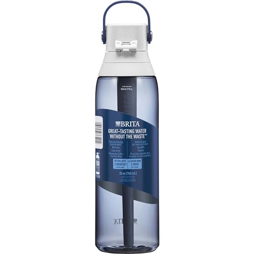 Brita Hard-Sided Plastic Premium Filtering Water Bottle, BPA-Free, Reusable, Replaces 300 Plastic Water Bottles, Filter Lasts 2 Months or 40 Gallons, Includes 1 Filter, Night Sky - 26 oz.