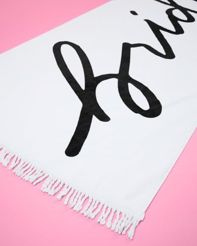 xo, Fetti Bride Fringe Beach Towel - 100% Cotton | Bachelorette Decorations, Black and White Bridal Shower Gift, Bridesmaid Favors, Engagement Party, Poolside Bride to Be, Newlywed Honeymoon Supplies