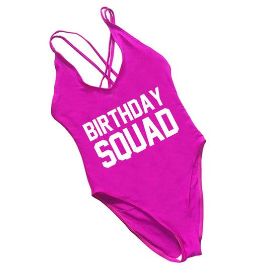 shifeier Sexy Woman Birthday Squad Letter Print Swimwear Swimsuit One Piece Bikini