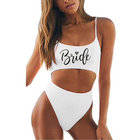 MUZHI Women's Bride One Piece Swimsuits Ruched Tommy Control Wifey Swimwear Sexy Back Crossover Swimming Bathing Suits (Women, Small, White Bride)