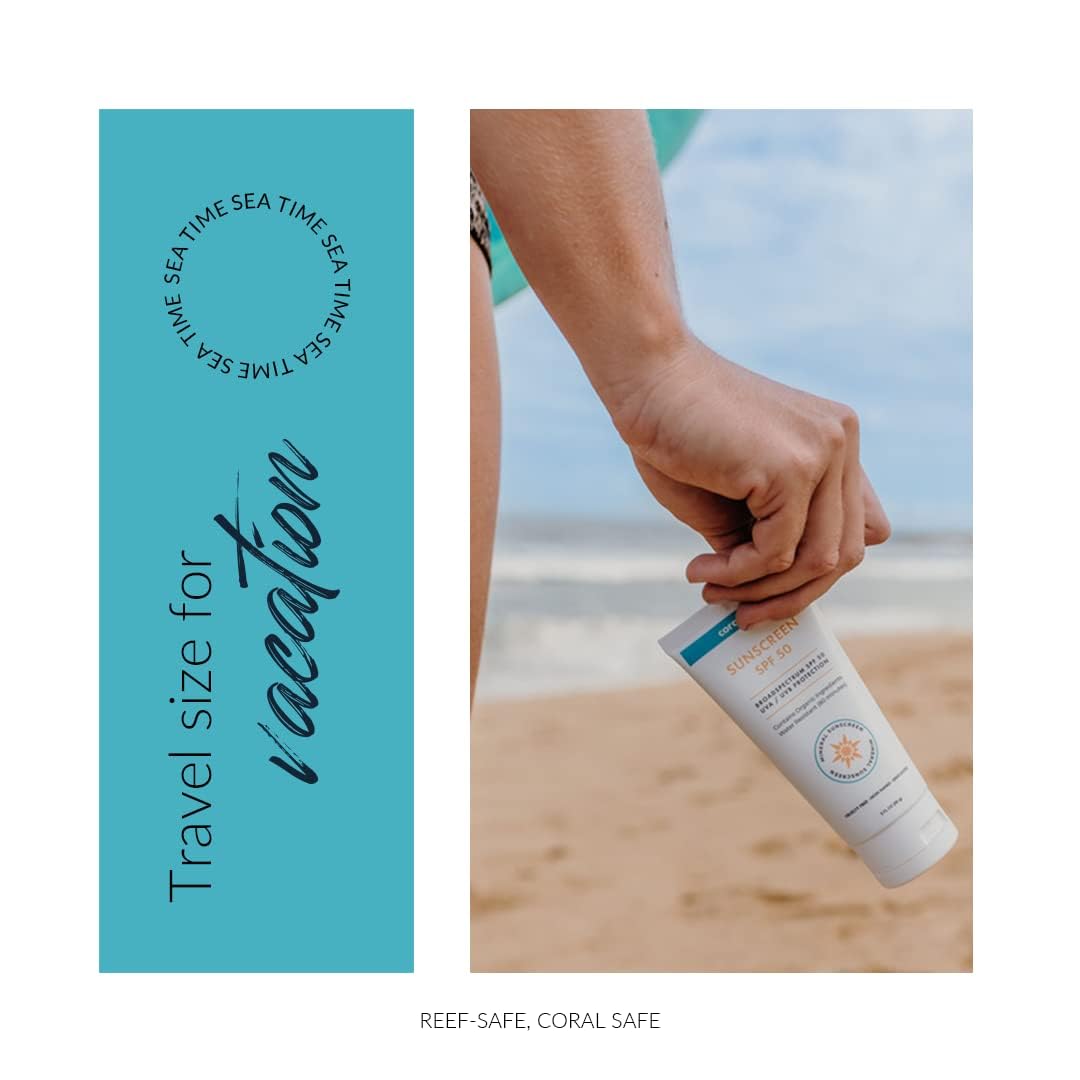 Reef Safe Sunscreen Travel Lotion SPF 50 - Mexico & Hawaii 104 Reef Act Compliant, Biodegradable, Zinc, Vitamin E, Oxybenzone & Octinoxate Free, Water Resistant, Natural Ingredients, by Coral Safe