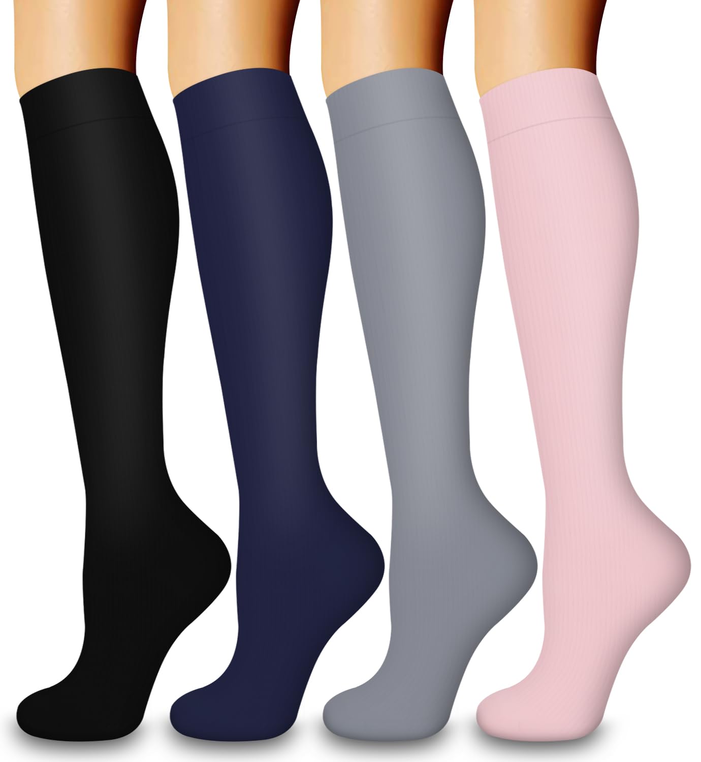 4 Pairs Compression Socks for Women and Men -Best Support for Circulation,Running, Athletic, Nursing, Travel, Pregnancy