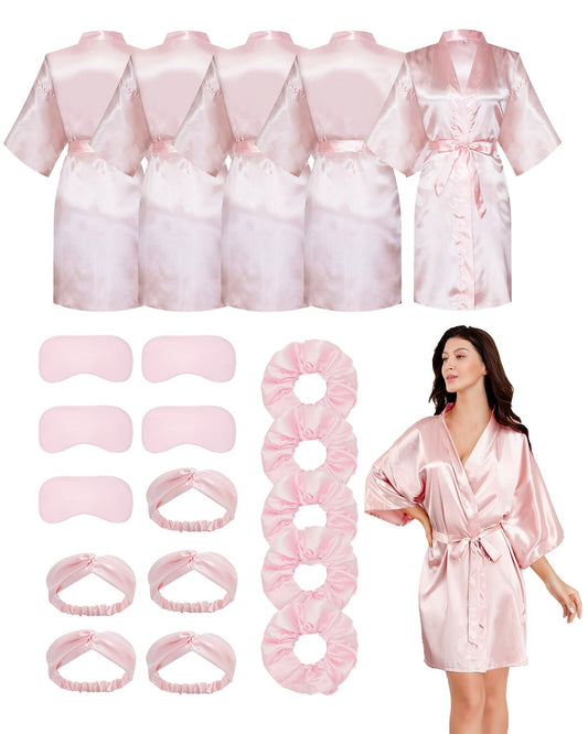 20 Pcs Women Satin Silky Robe Wedding Bridal Party Bride Bridesmaid Robes Kimono Loungewear Dressing Gowns (Pink-sm, Set of 5)