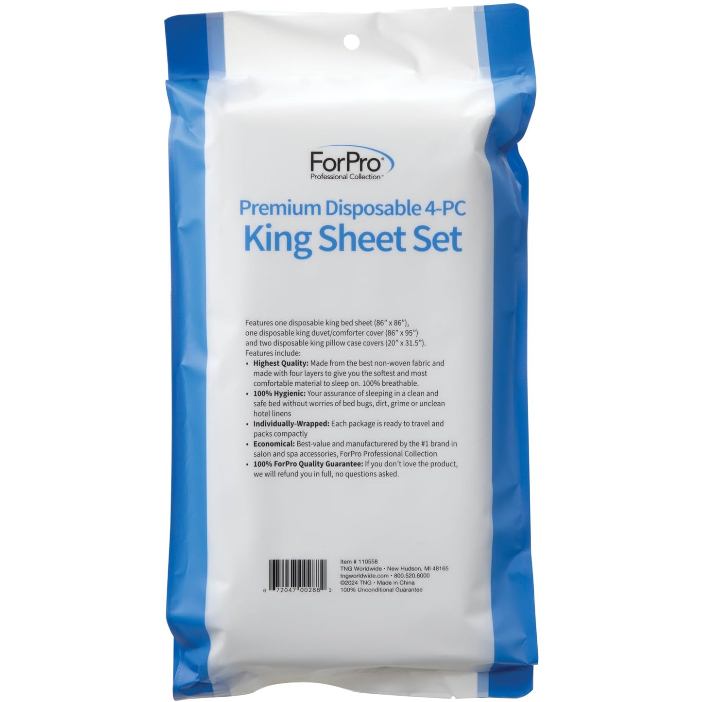 ForPro Premium Disposable Sheet Set, 4-PC King Size Bedding for Travel, Includes Bed Sheet, Duvet Cover and Two Pillowcases, White