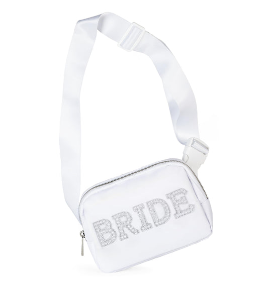 Newlywoo Pearl Bride Bag, White Fanny Pack - Complete your White Bride Bachelorette Outfit with our Cute Bride Belt Bag! A Gift for the Bride for all her Wedding Essentials and Bride Accessories!