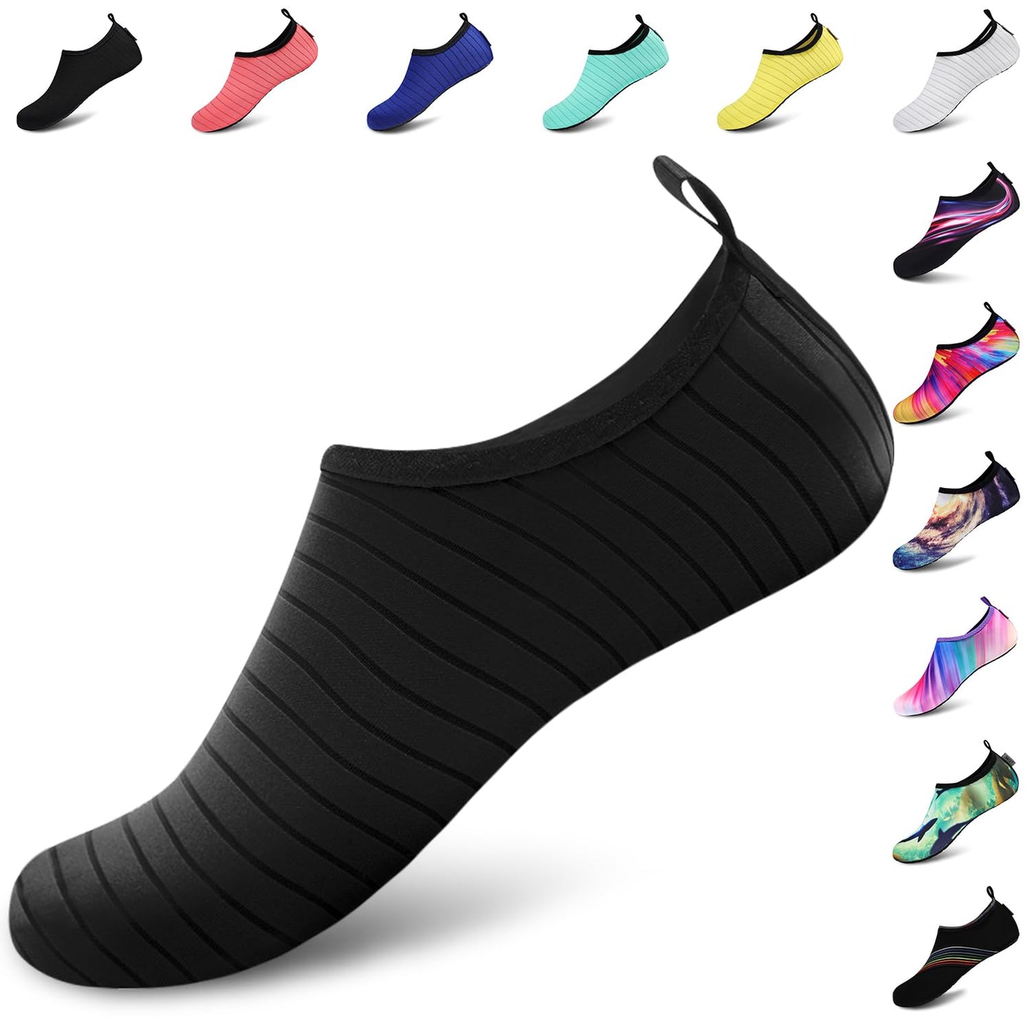 VIFUUR Water Sports Shoes Barefoot Quick-Dry Aqua Yoga Socks Slip-on for Men Women A Black 38-39