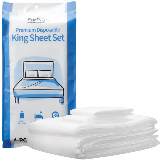 ForPro Premium Disposable Sheet Set, 4-PC King Size Bedding for Travel, Includes Bed Sheet, Duvet Cover and Two Pillowcases, White