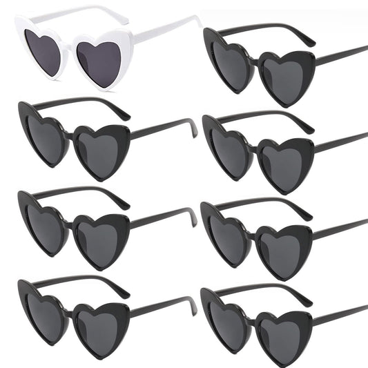 AEAHALY 8 Pairs White and Black Heart Sunglasses Bulk for Women, Vintage Cat Eye Mod Style Bride Sunglasses Retro Heart Shaped Sunglasses Bulk for Shopping Traveling Wedding Party Accessories