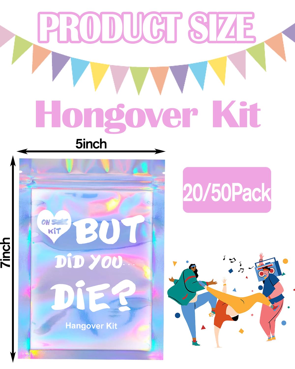 SILFGRLF Bachelorette Party Hangover Kit Bags,20 Count BUT DID You DIE Holographic Recovery Bags Party Supplies Gift Bags for Bach Party Favors Printed(5"x7") (20)