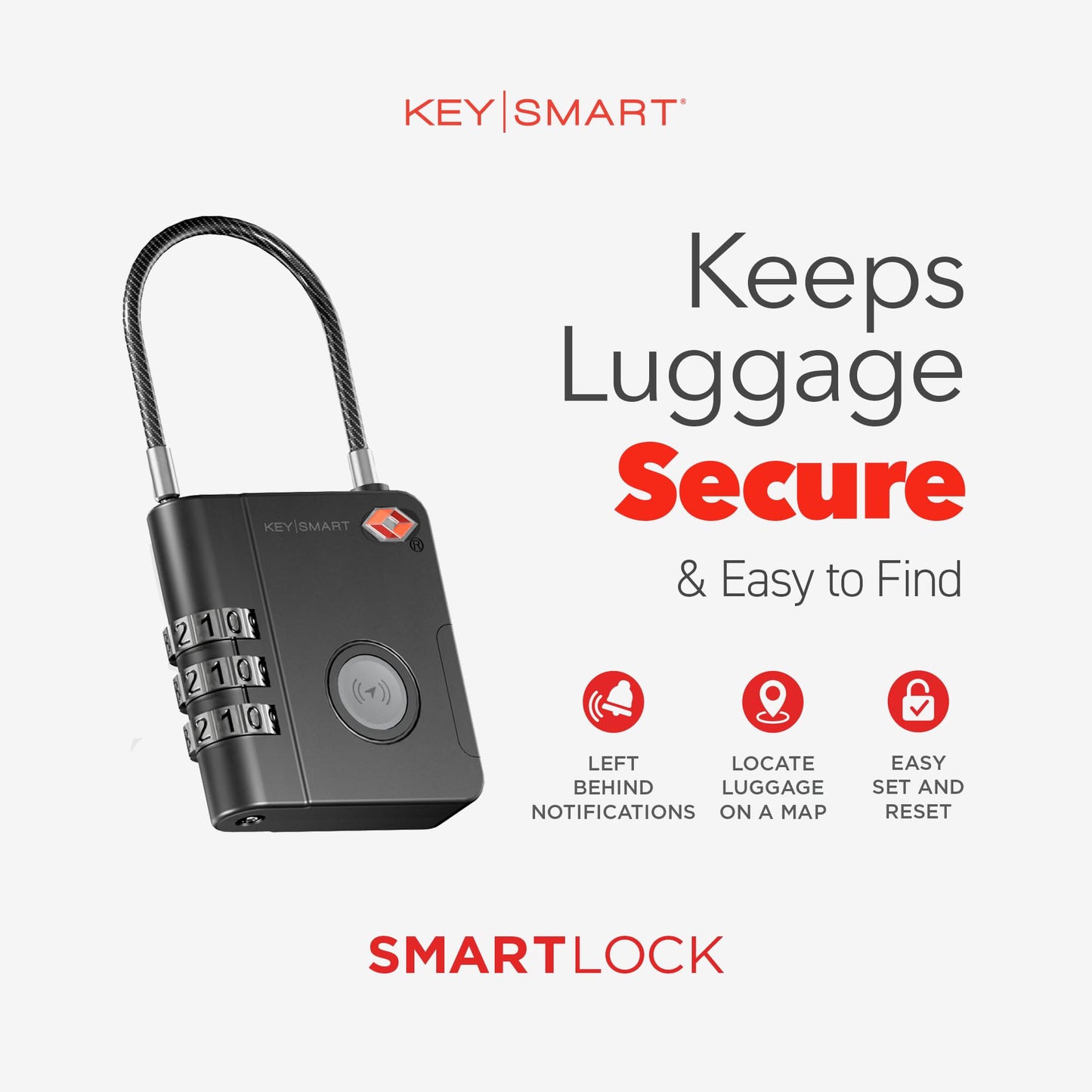 KeySmart SmartLock Tracking Luggage Locks TSA Approved - Compatible with Apple Find My App, Bluetooth GPS Tracker, Water Resistant, Lock Your Suitcases and Keep Track of it