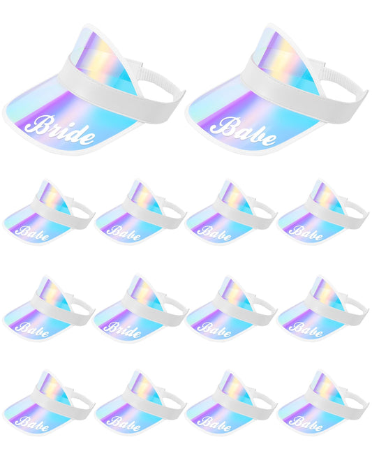 Preboun 12 Pack Bachelorette Sun Visors Hat Women Bridal Party Babe Bridesmaid UV Protection Caps for Wedding Beach Outdoor(Elegant Color)