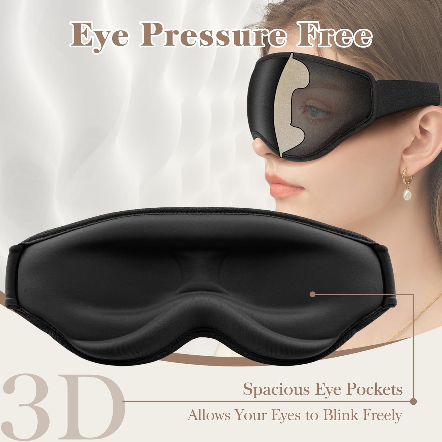 Fygrip Eye Mask Sleep Mask for Men & Women, Ultra Comfort 100% Pressure-Free & 100% Light Block-Out Eye Mask for Sleep with Easy Adjustable Strap, Night Eye Cover for Travel, Black