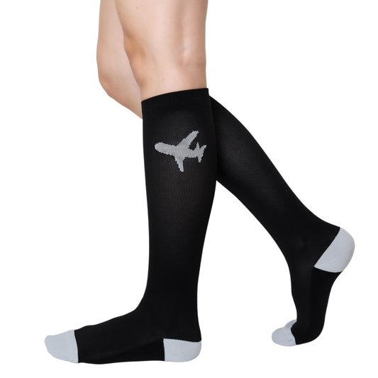 Compression Socks for Men and Women, 20-30 mmHG, Graduated Compression for Flight, Travel, Sports, Pregnancy, Running (Black-Grey, XL)