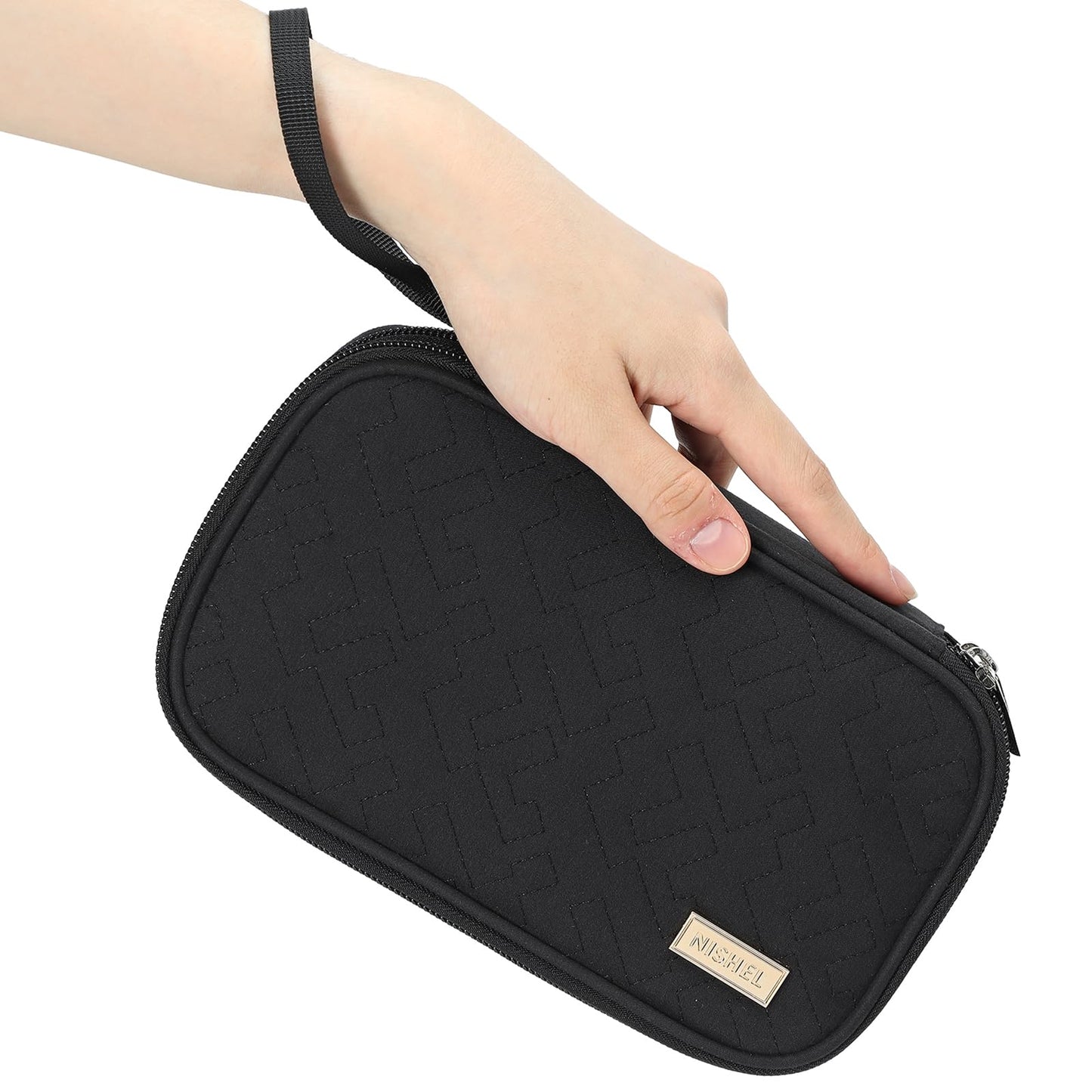 NISHEL Travel Cord Organizer Case, Double Layers Tech Electronic Bag, Essentials for Charger, Cable, Phone, Flash drive, Black