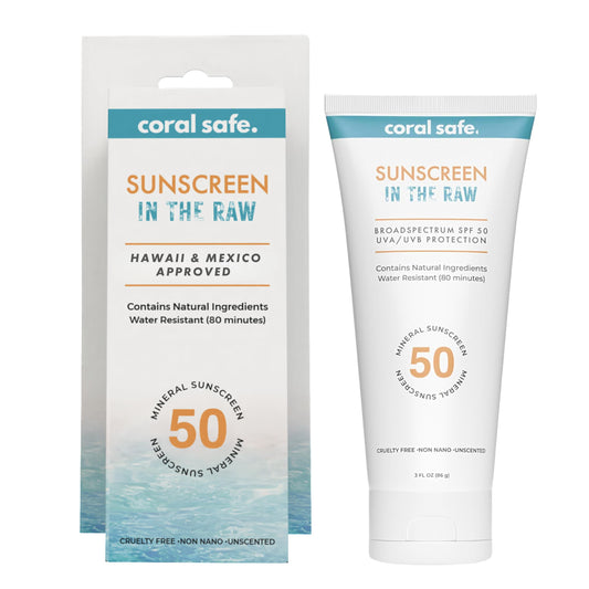 Reef Safe Sunscreen Travel Lotion SPF 50 - Mexico & Hawaii 104 Reef Act Compliant, Biodegradable, Zinc, Vitamin E, Oxybenzone & Octinoxate Free, Water Resistant, Natural Ingredients, by Coral Safe