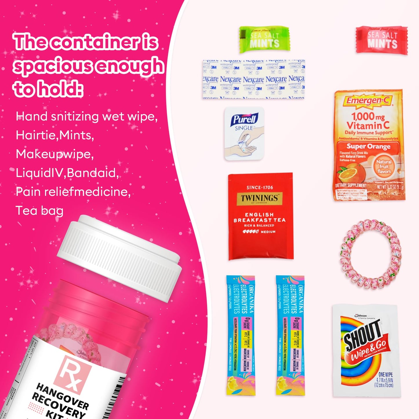 Bachelorette Party Favors, 6 Pack Hangover Kit Pink Pill Bottles, Perfect Hangover Recovery Kit for Bride Emergency on Wedding Day, Girls Night Out, 21st Birthday Party Supplies