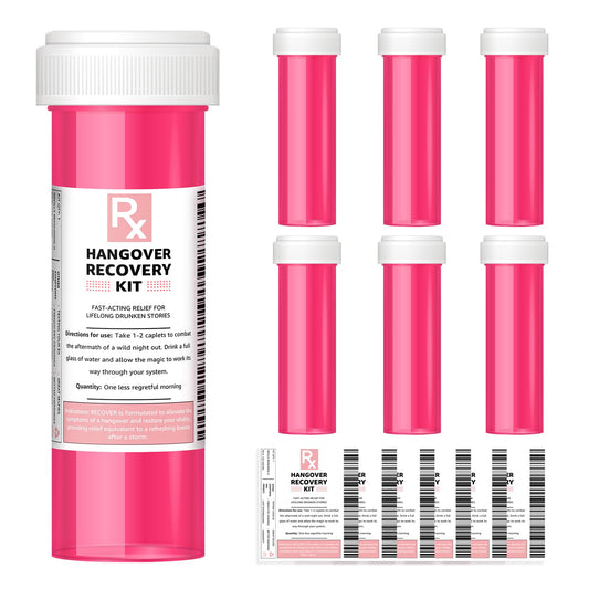 Bachelorette Party Favors, 6 Pack Hangover Kit Pink Pill Bottles, Perfect Hangover Recovery Kit for Bride Emergency on Wedding Day, Girls Night Out, 21st Birthday Party Supplies