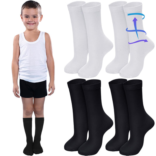 Tisancy 4 Pairs Kids Compression Socks 15-20 mmHg Knee Length Compression Stockings Graduated Compression Socks for Kids (Black, White,Solid Style)