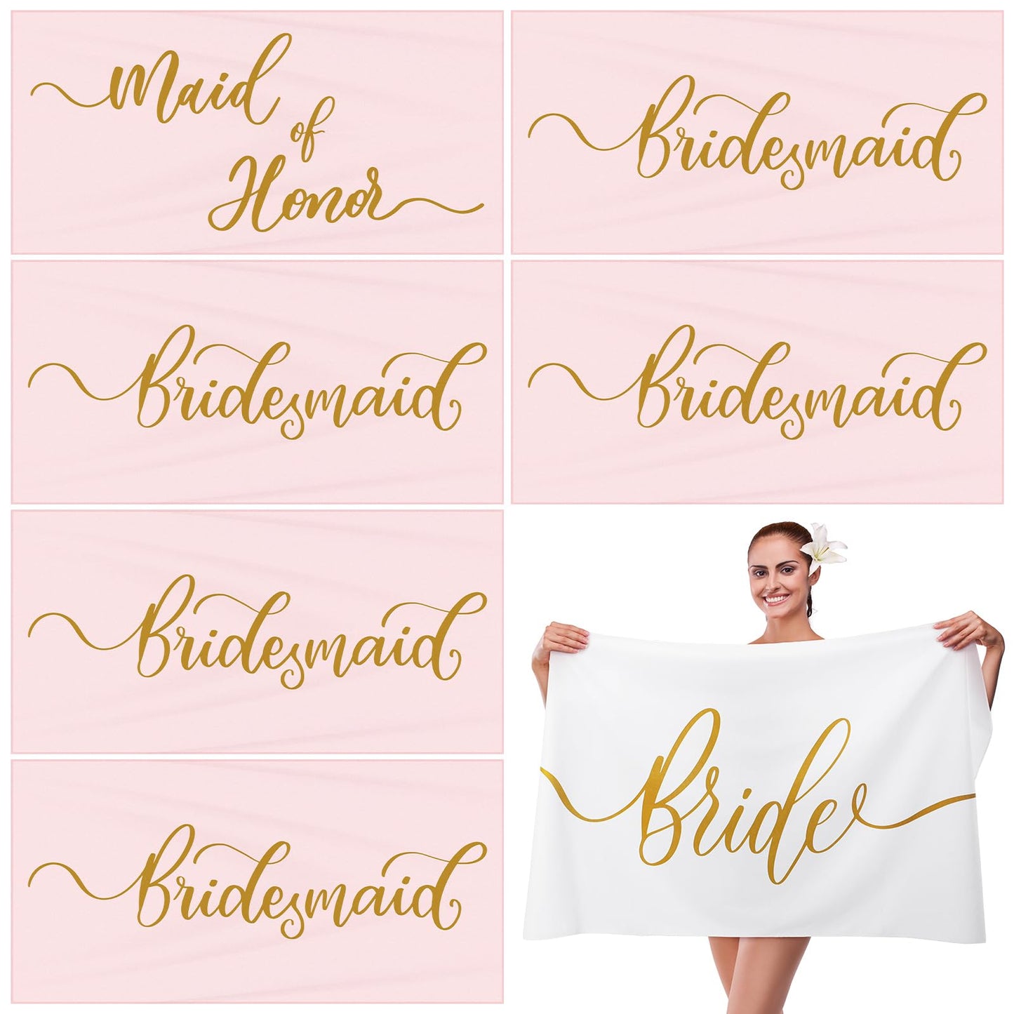 Newwiee Bridesmaid Beach Towels Bulk Bride Beach Towel Beach Bachelorette Party Supplies Bridal Shower Accessories Favors Wedding Party Favors, 35 x 70 Inch(White, Pink)