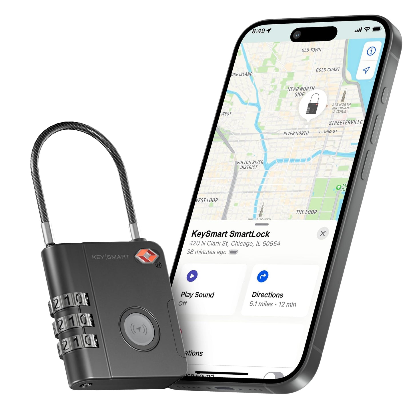 KeySmart SmartLock Tracking Luggage Locks TSA Approved - Compatible with Apple Find My App, Bluetooth GPS Tracker, Water Resistant, Lock Your Suitcases and Keep Track of it