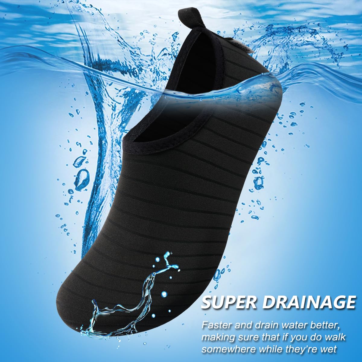 VIFUUR Water Sports Shoes Barefoot Quick-Dry Aqua Yoga Socks Slip-on for Men Women A Black 38-39