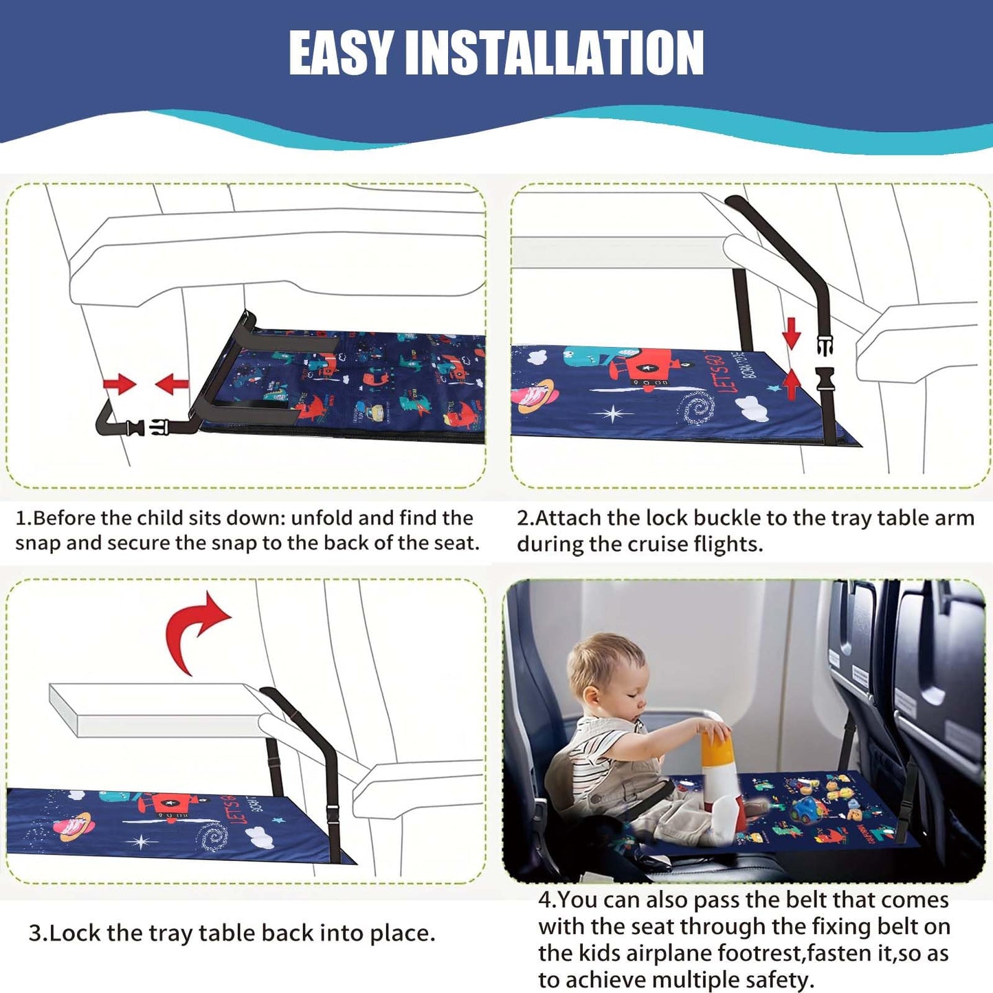 TIOKVIOP Kids Airplane Bed with Quilt, Safe and Cozy Toddler Airplane Bed, Toddler Travel Essential Seat Extender for Babies, Airplane Must Have for Toddlers (Blue) (Blue)