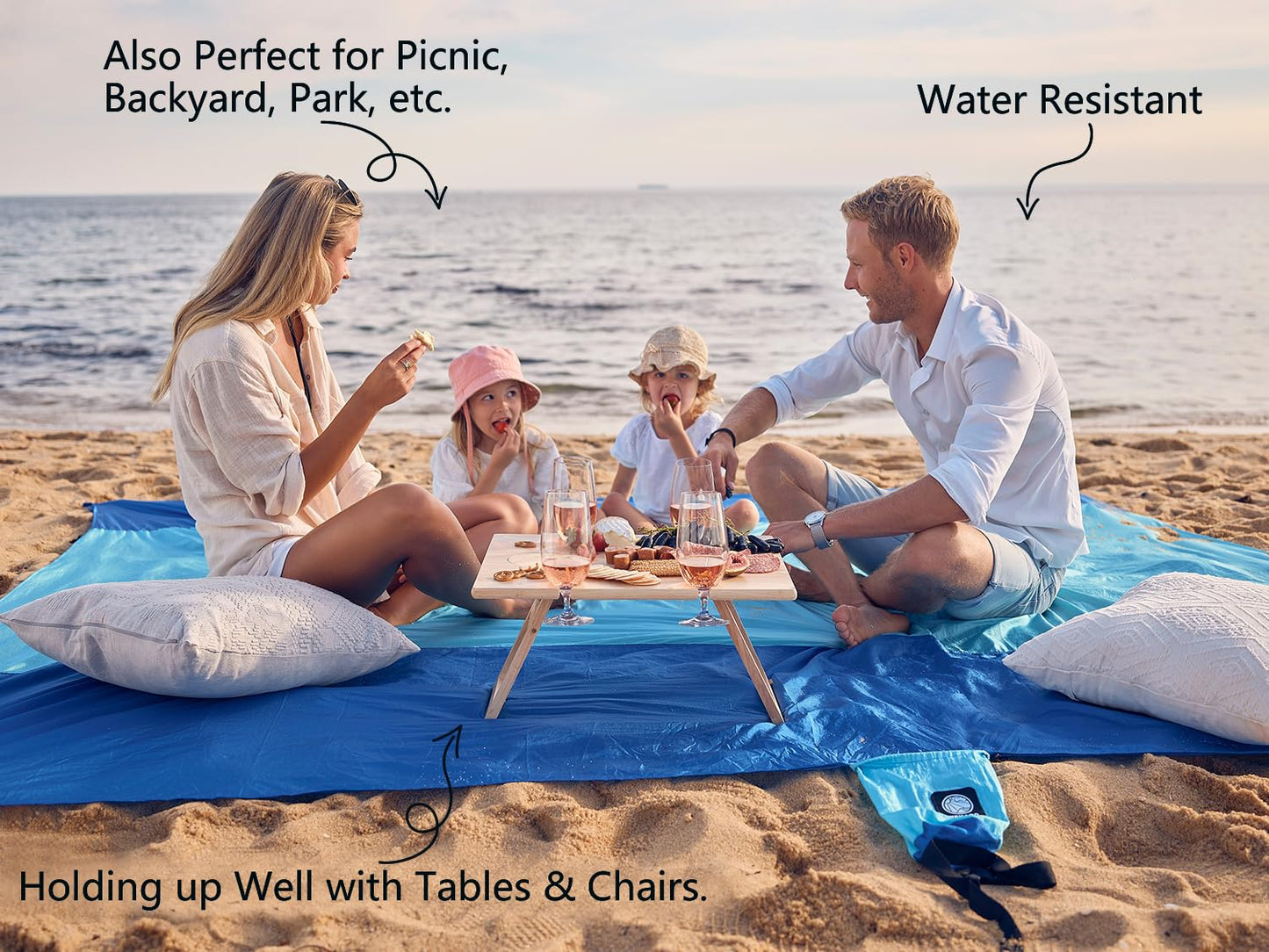 Wekapo Beach Blanket Sandproof, Extra Large Oversized 10'X 9' for 2-8 Adults, Big & Compact Sand Free Mat Quick Drying, Lightweight & Durable with 6 Stakes & 4 Corner Pockets