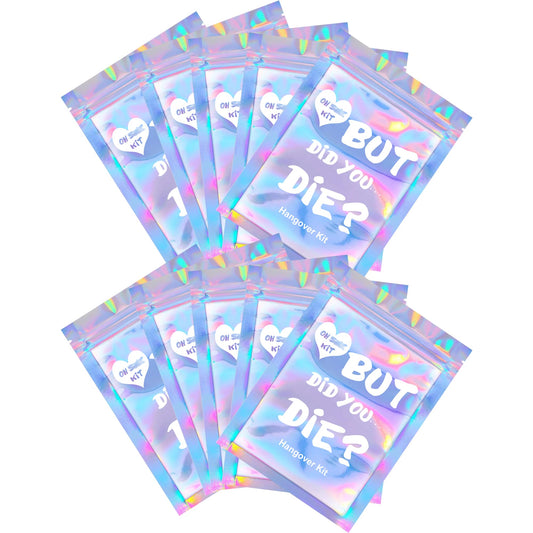 SILFGRLF Bachelorette Party Hangover Kit Bags,20 Count BUT DID You DIE Holographic Recovery Bags Party Supplies Gift Bags for Bach Party Favors Printed(5"x7") (20)