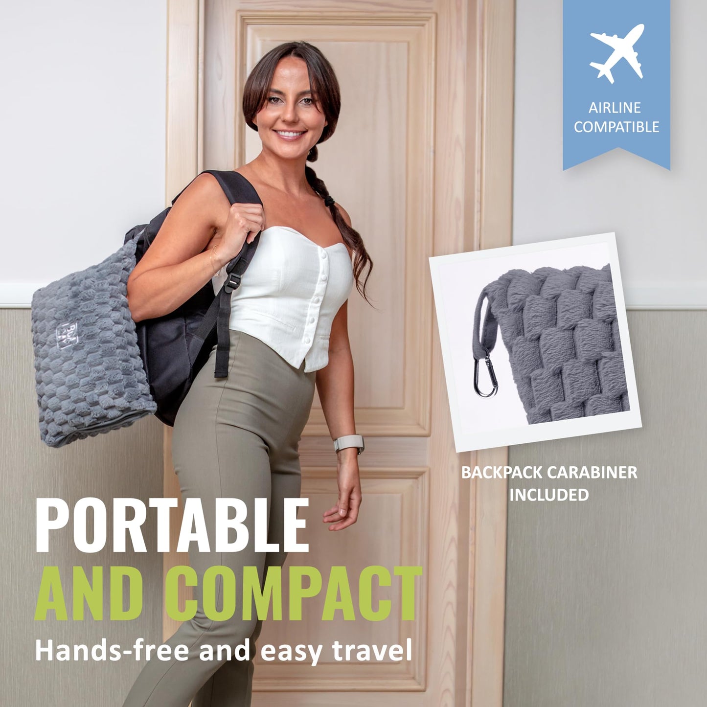 BOACAY Packable Travel Blanket for Airplane, Car - Compact Office Blanket - Portable Pillow for Adults, Kids with Case, Luggage Sleeve, Backpack Clip