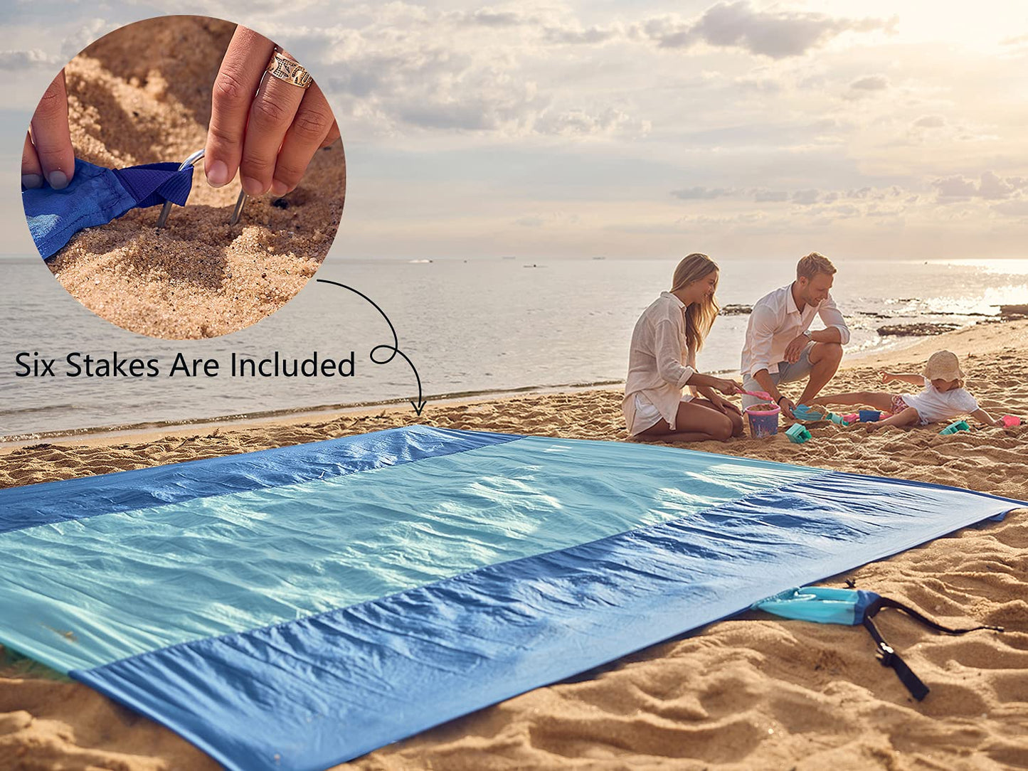 Wekapo Beach Blanket Sandproof, Extra Large Oversized 10'X 9' for 2-8 Adults, Big & Compact Sand Free Mat Quick Drying, Lightweight & Durable with 6 Stakes & 4 Corner Pockets