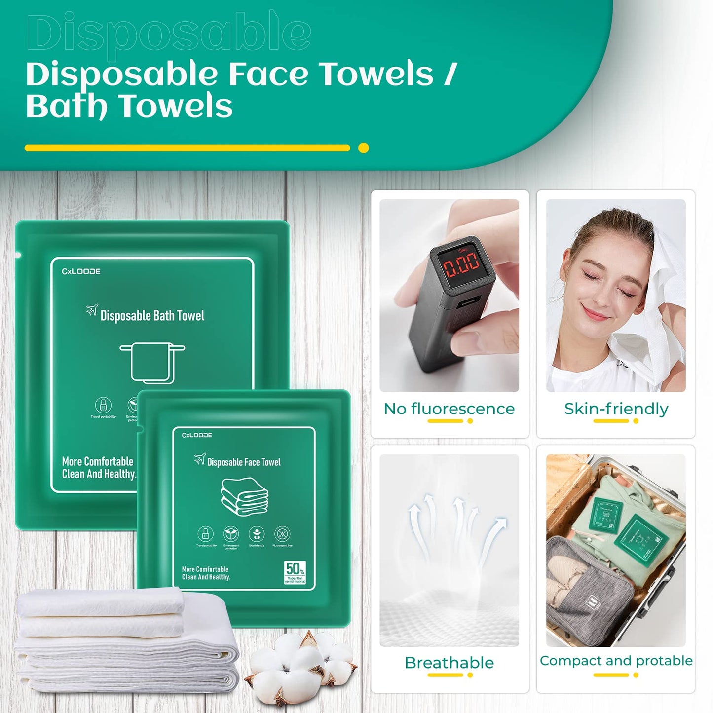 Disposable Bed Sheets for Hotel, Travelling Essentials with 2 Disposable Bath Towels 2 Disposable Face Towels and 4 Pcs Disposable Bed Sheets Set, Disposable Washcloths for Travel Hotel Essentials