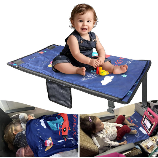 TIOKVIOP Kids Airplane Bed with Quilt, Safe and Cozy Toddler Airplane Bed, Toddler Travel Essential Seat Extender for Babies, Airplane Must Have for Toddlers (Blue) (Blue)