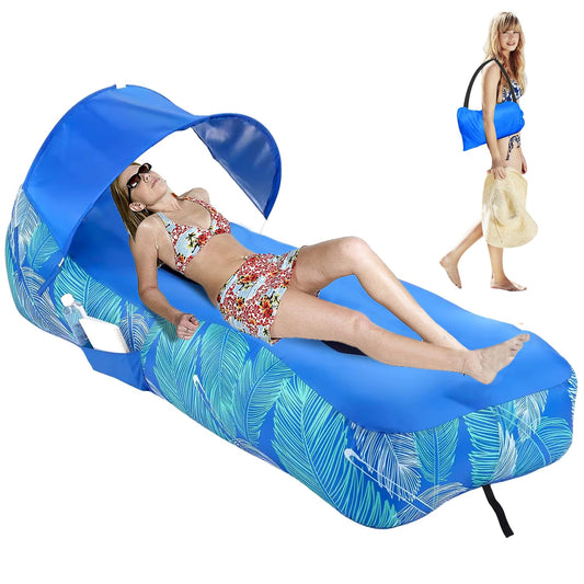 RZM Inflatable Lounger Air Sofa Chair with Sunshade, Camping & Beach Accessories, Portable Water Proof Couch for Hiking, Picnics, Outdoor, Music Festivals & Backyard, Easy to Set Up Inflatable Couch