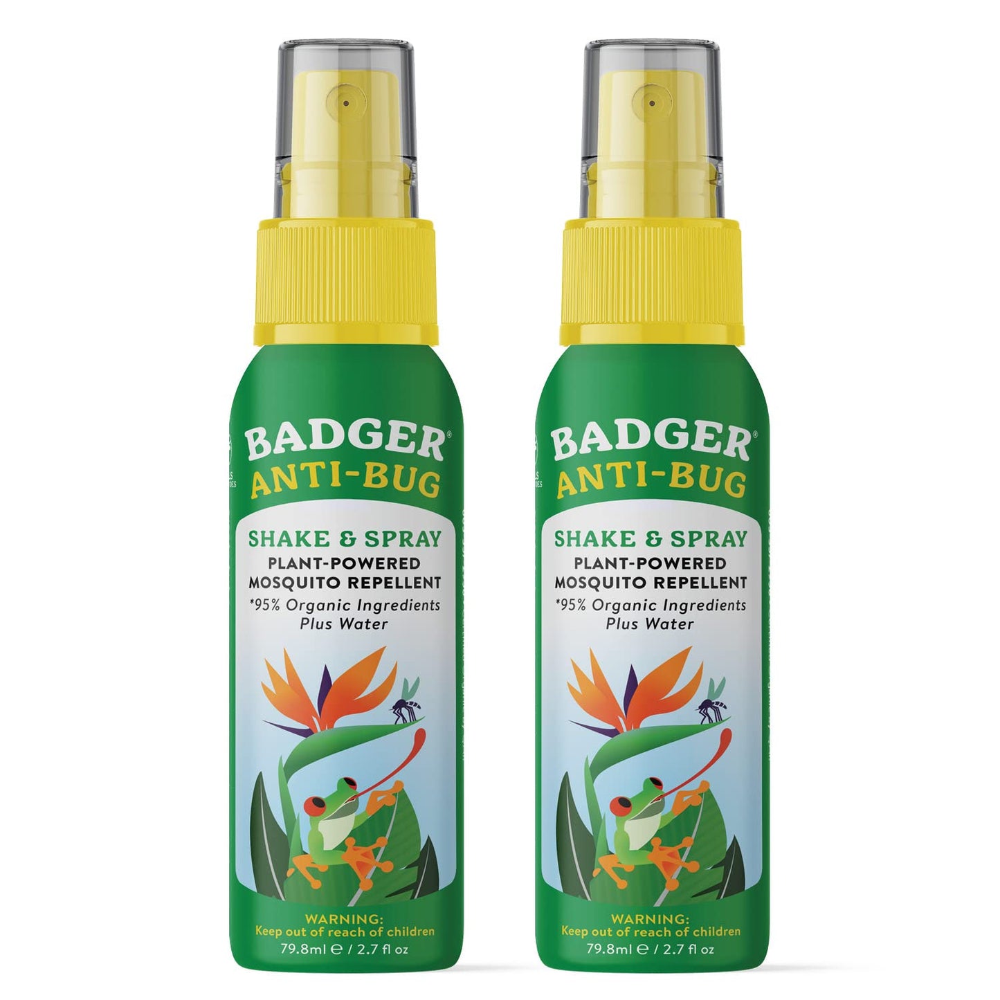 Badger Bug Spray, Organic Deet Free Mosquito Repellent with Citronella & Lemongrass, Natural Bug Spray for People, Family Friendly Bug Repellent, 2.7 fl oz (2 Pack)