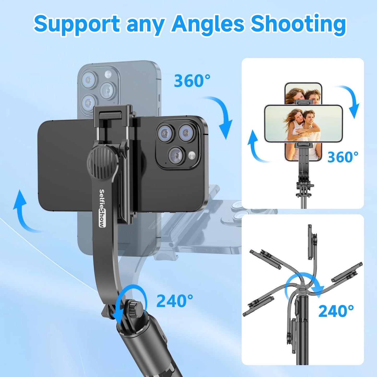 SelfieShow Selfie Stick, Extendable Selfie Stick Tripod with Wireless Remote and Tripod Stand, Portable, Lightweight, Compatible with iPhone 15 14 13 12 Pro Xs Max X 8Plus, Samsung Smartphone and More