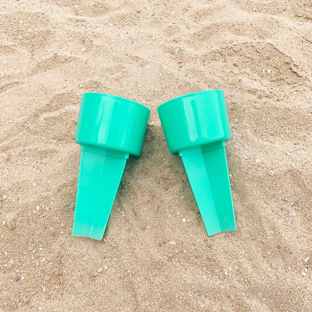 Home Queen Beach Cup Holder with Pocket, Multi-Functional Sand Cup Holder for Beverage Phone Sunglasses Key, Beach Accessory Drink Sand Coaster, 2-Pack, Teal