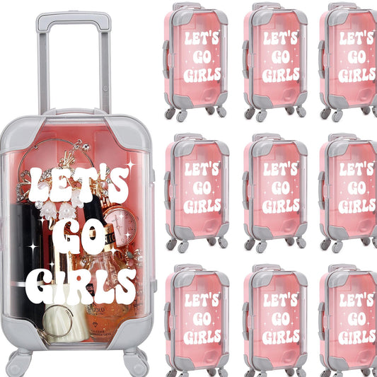 AIOMOB 10 Pack Mini Suitcase Party Favor Gift Box Plastic False Eyelashes Packaging Box Pink Miniature Favor Luggage for Wedding Travel Bachelorette Party Bridesmaid Bridal Shower Decorations
