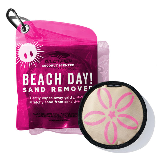 Pilotfish Beach Essentials Sand Remover Bag, Gentle Skin-Friendly Formula with 7 Natural Ingredients + Coconut Oil, Talc-Free Sand Removal Beach Accessories, Must Haves, Gifts for Women